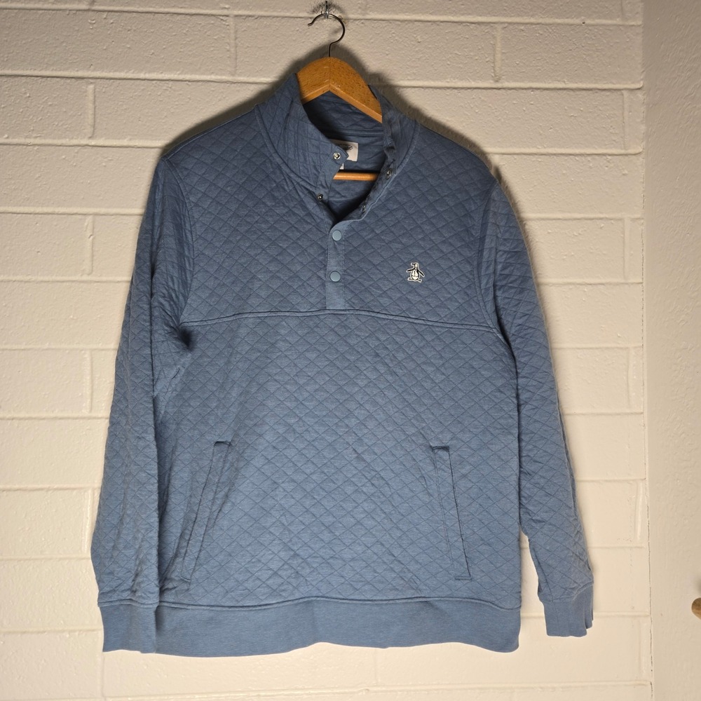 Penguin Quilted Pullover Mens XXL Mock Neck Snap Sweatshirt Gorp Cabincore